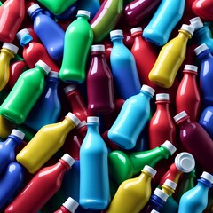 Various colored plastic bottles - obrazy, fototapety, plakaty
