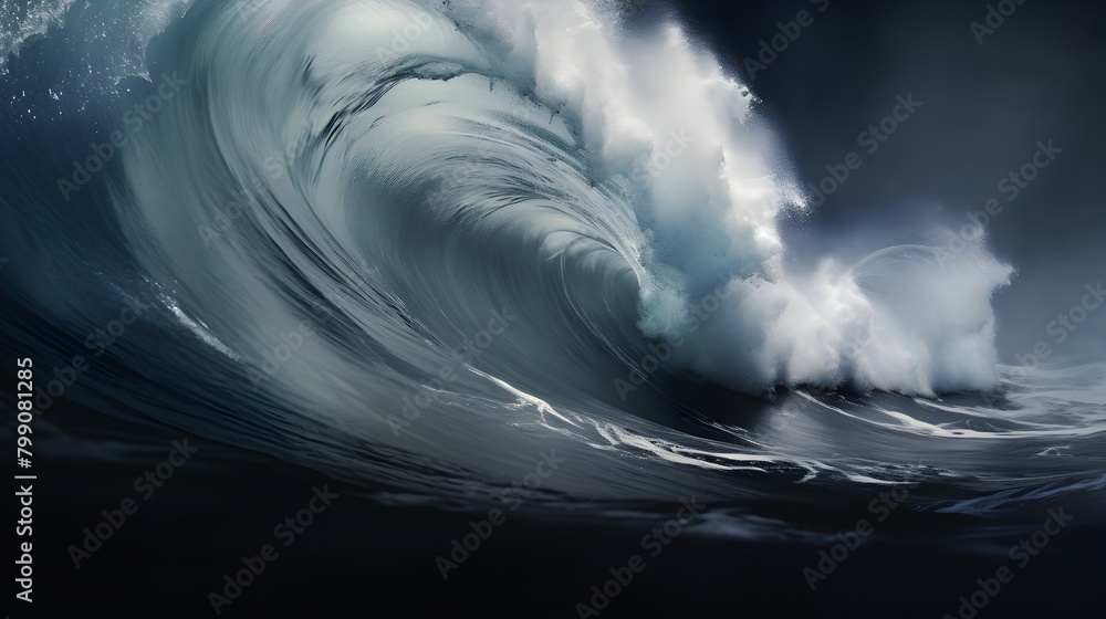 Poster dive into the graceful movement of an elegant gray wave, smoothly swooshing with a sense of speed an