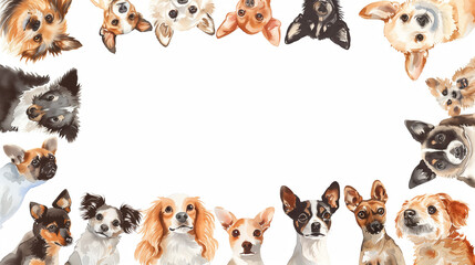 Assortment of adorable dog illustrations forming a border - obrazy, fototapety, plakaty
