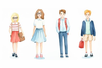 Fototapeta premium Backtoschool outfits watercolor, stylish backtoschool outfits watercolor