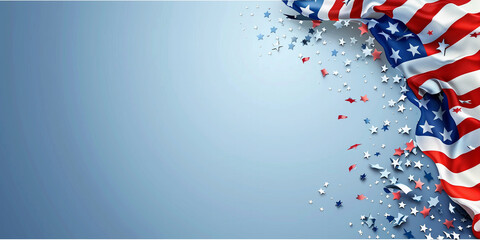 Celebrate Memorial Day and Independence Day with us! Closed for the Holidays. Banner with Copy Space and American Flag Elements. Generative AI.
