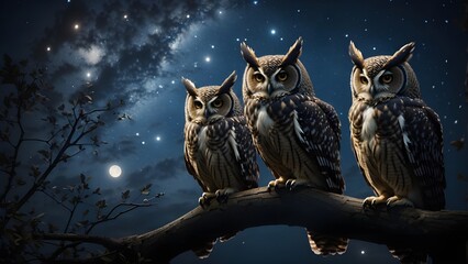 Obraz premium owl and beautiful bids 