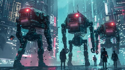  futuristic city . there a robot human . they live together