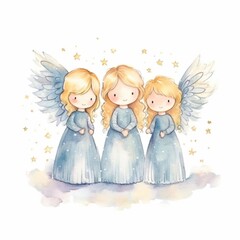 Christmas angels watercolor, serene Christmas angels watercolor