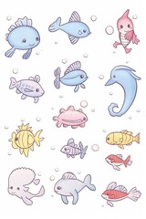 Naklejka premium aquatic animals, diverse aquatic animals