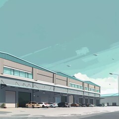 anime style . warehouse 