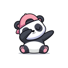 Fototapeta premium cute panda wearing pink hat dabbing pose cartoon kawaii vector illustration template design