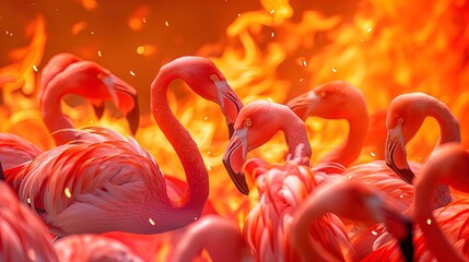 "Flamingos in Flames: A Dance of Fire and Grace.