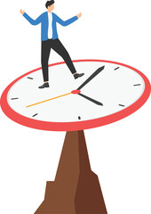 Group of business trying to balance a clock concept, time management,

