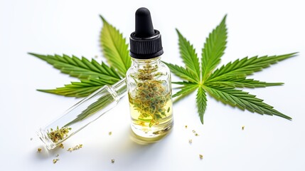 Medical cannabis oil bottle with labeled dropper, facilitating precise dosage for therapeutic administration, ensuring accurate and controlled consumption for patients.
