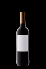 Bottle of wine with a white label with beautiful highlights on a black background