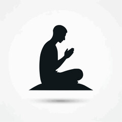 Silhouette vector illustration of a person sitting and praying on a white background.