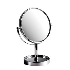  Silver metal stand magnify mirror for beauty salon on Isolated transparent background png. generated with AI