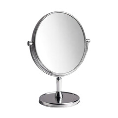  Silver metal stand magnify mirror for beauty salon on Isolated transparent background png. generated with AI