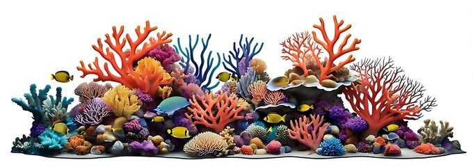  Colorful coral reef, isolated on white background, cut out 