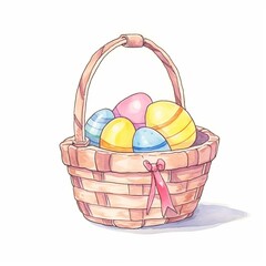 Easter basket watercolor, filled Easter basket watercolor