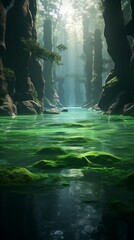 Circular Water Feature in Forest. Generative AI.