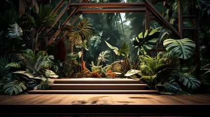 A Room Filled With Numerous Plants and a Wooden Floor. Generative AI.
