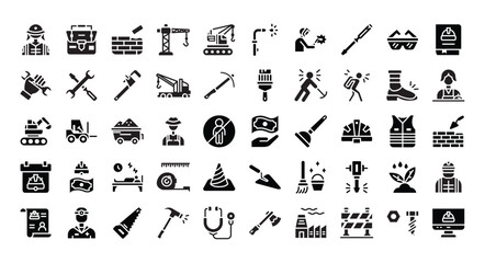 Labor Day Icons Bundle.Glyph icons style. Vector illustration.