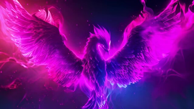 Neon phoenix embodies a mythological deity, rising from ashes in a brilliant display of light and energy