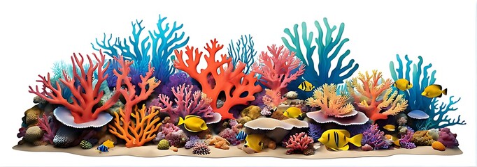  Colorful coral reef, isolated on white background, cut out 