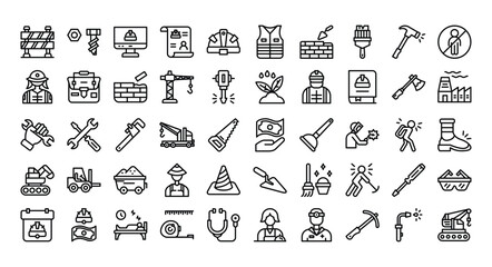Labor Day Icons Bundle.Outline icons style. Vector illustration.