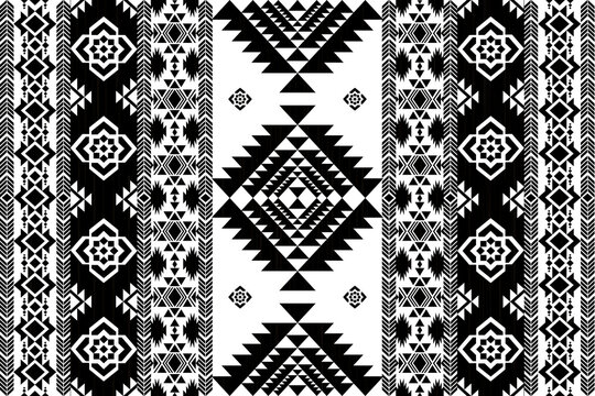 Native geometric pattern vector vintage style 2 tones black and white graphic design for clothing, home decoration, carpet, fabric, textile
