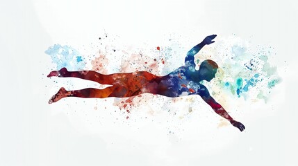 Fototapeta premium Watercolor swimming player silhouette, abstract sports art.