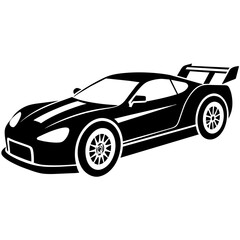 Racing car silhouette vector illustration isolated on white background. Logotype racing car design.