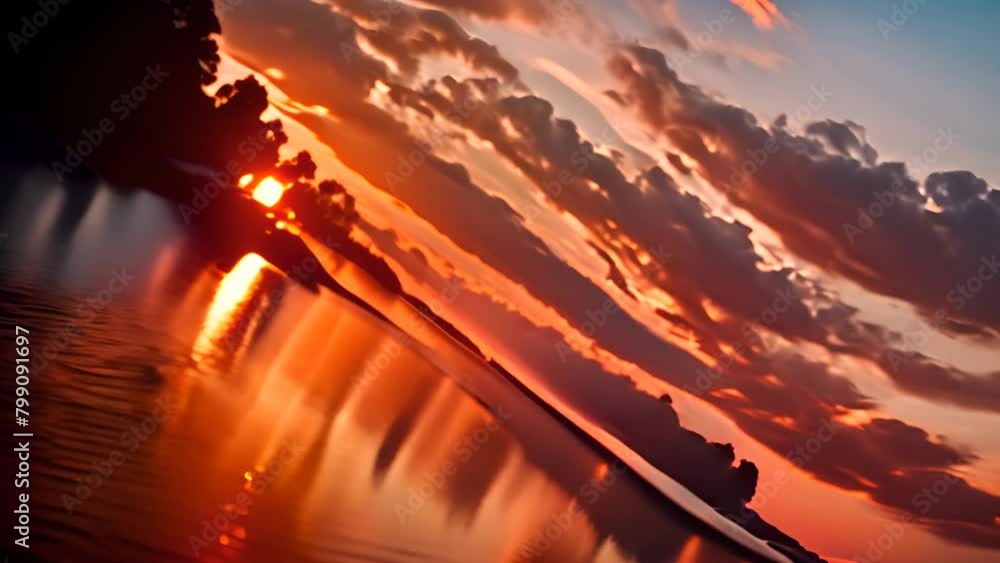 Poster sun setting over water with clouds in sky generative ai
