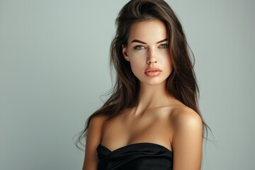 Fototapeta premium Model, hair care, or lady in white background studio portrait for natural beauty, healthiness, or shine. Radiant young Indian female or salon spa self-care cosmetics for grooming