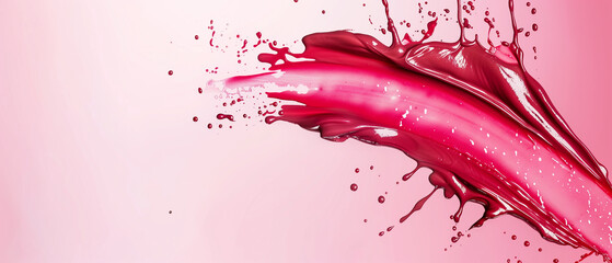 Banner with explosive liquid pink lipstick splash on a light background. Generative AI