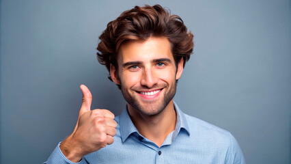 Portrait of a man showing a thumbs up