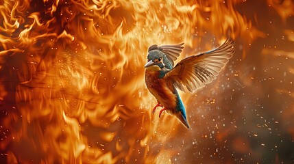 Kingfisher's Fiery Dive: A Splash in the Flames.
