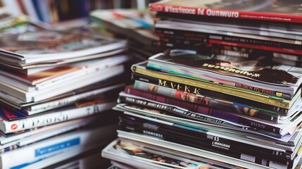 a pile of old magazines place on table