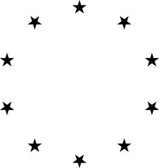 Stars of various sizes arranged in circle. Design element - Star circle vector. Black star shape. Vector illustration