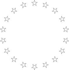 Stars of various sizes arranged in circle. Design element - Star circle vector. Black star shape. Vector illustration