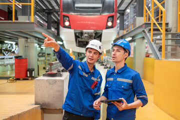 Train Engineers Discussing Maintenance in Depot