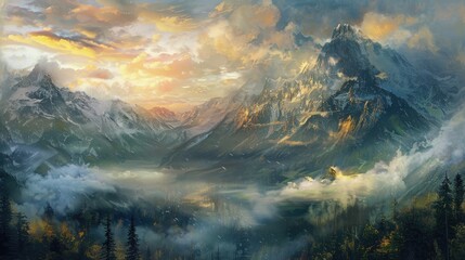 Obraz na płótnie Canvas Misty Mountain s Encircling Clouds
