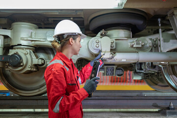 Technician Inspecting Train Suspension System