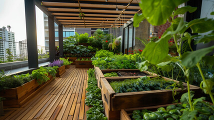Vegetable garden in the condo. Outside the balcony.  terrace of the house in the city.Generative AI