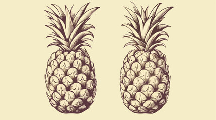 Pineapple cut half. Tropical exotic fruit vintage r