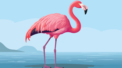 Pink flamingo vector illustration. Realistic hand d