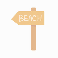 Wood beach sign cartoon illustration in flat style.