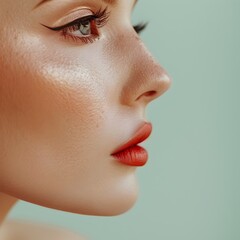 Elegant and Captivating Facial Close up of a Radiant Flawless Female Model with Precise and Dramatic Makeup Application