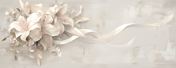 abstract  artistic background with flowers in soft pastel colors. flowers with white ribbon.
