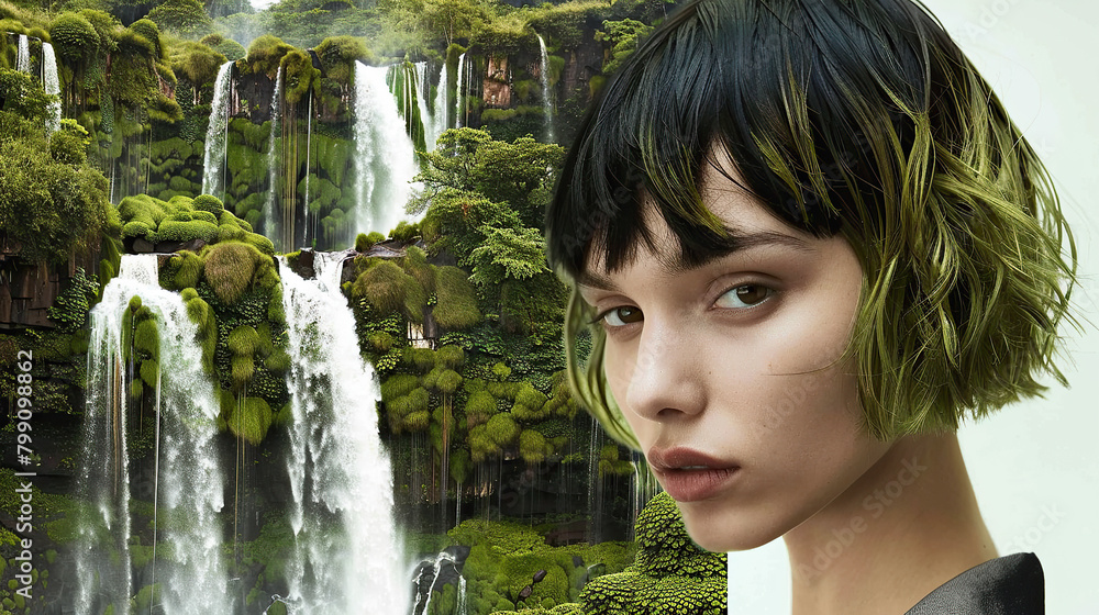 Canvas Prints Creative portrait of a young woman near waterfall