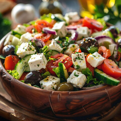 Grecian Delight: Fresh Mediterranean Salad with Feta and Olives - obrazy, fototapety, plakaty