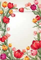Floral leaves on a white background with tulips and place for text