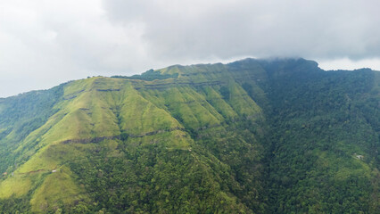 Aerial view of the beautiful mountains of reiek near the city of aizawl in the state of mizoram in India.